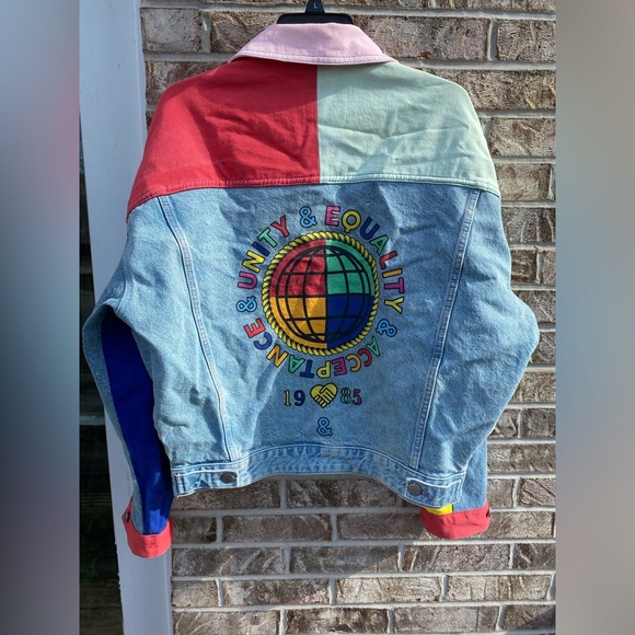ASOSxGLAAD Colorblock Multicolor Denim Jacket with 1985 Patch Hippie Indie - Picture 3 of 14